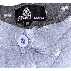 Molokai Surf Co. Mens Bermuda Shorts Size 36 Chambray Blue Cactus Print